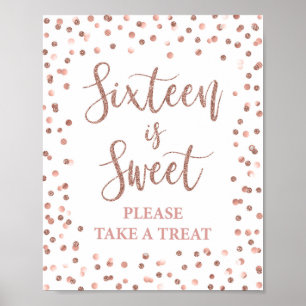 Sechzehn ist Sweet Rose Gold Glitzer Confetti Sign Poster