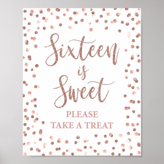 Sechzehn ist Sweet Rose Gold Glitzer Confetti Sign Poster (Vorne)