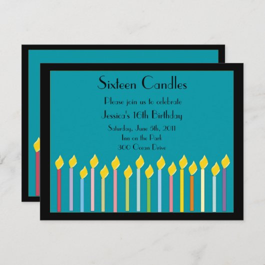 Sechzehn Kerzen zum Geburtstag Einladung (Vorne/Hinten)
