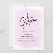 Sechzehn Minimal PInk Wasserfarbe 16. Geburtstag Einladung (Vorderseite)