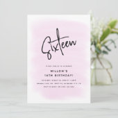 Sechzehn Minimal PInk Wasserfarbe 16. Geburtstag Einladung (Stehend Vorderseite)
