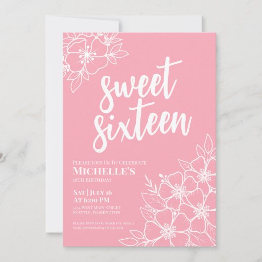 Sechzehn rosa Elegant Sweet 16 Party Einladung (Vorderseite)