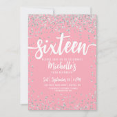 Sechzehn rosa Glitzer Eleganter Chic Sweet 16 Einladung (Vorderseite)