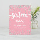 Sechzehn rosa Glitzer Eleganter Chic Sweet 16 Einladung (Stehend Vorderseite)