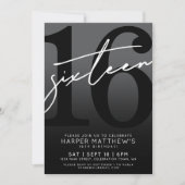 Sechzehn Schwarz 16. Geburtstag Einladung (Vorderseite)