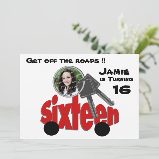 sechzehnte Geburtstag/ Autoschlüssel Einladung (Stehend Vorderseite)