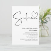 Sechzehnte Geburtstagsparty Einladungen mit Herz (Stehend Vorderseite)