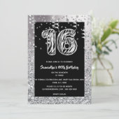 Sechzehnte schwarze Zebrastreifen-Glitzer-Mädchen Einladung (Stehend Vorderseite)