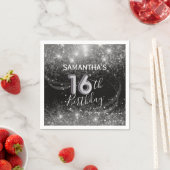 Sechzehnter Silberner Glitzer und schwarzer Geburt Serviette (Beispiel)