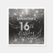 Sechzehnter Silberner Glitzer und schwarzer Geburt Serviette (Vorderseite)