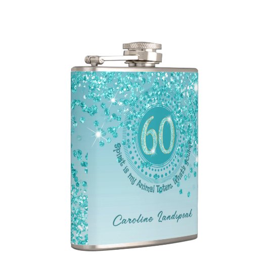 Sechzig & Aquamarin Blue Glitzer & Drink Angebot Flachmann (Rechts)