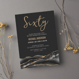sechzig | Black Gold Agate Men's 60. Geburtstag Einladung