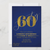 Sechzig Elegante Blau & Gold 60. Geburtstagseinlad (Vorderseite)