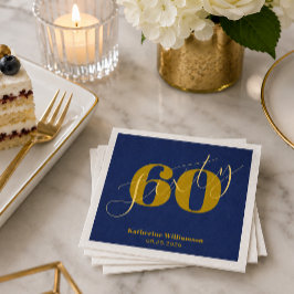 Sechzig Elegante Blau & Gold 60. Geburtstagseinlad Serviette