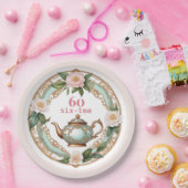 Sechzig elegante Blume Hübsch Teapot 60. Geburtsta Pappteller (Party)
