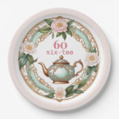Sechzig elegante Blume Hübsch Teapot 60. Geburtsta Pappteller (Vorderseite)