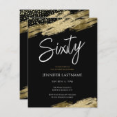 Sechzig elegante Script Black and Gold Geburtstag Einladung (Vorne/Hinten)