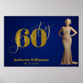 Sechzig Elegantes Blau & Gold 60. Geburtstag Poster (Vorne)