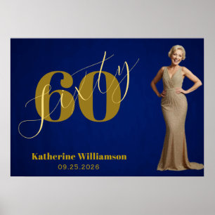 Sechzig Elegantes Blau & Gold 60. Geburtstag Poster