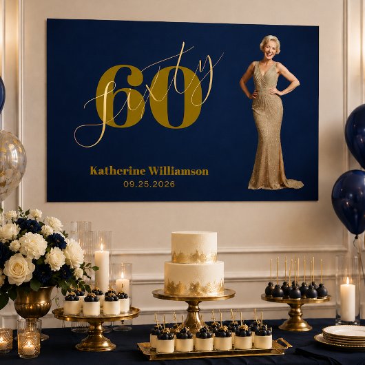 Sechzig Elegantes Blau & Gold 60. Geburtstag Poster