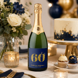 Sechzig Elegantes Blau & Gold 60. Geburtstag Schaumweinetikett