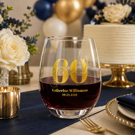 Sechzig Elegantes Blau & Gold 60. Geburtstag Weinglas Ohne Stiel