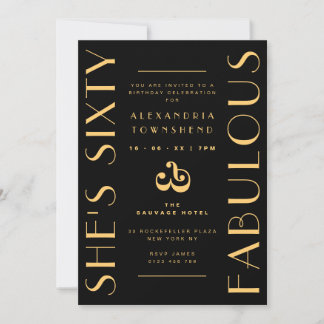 Sechzig & Fabulous Black Gold Art Deco 60. Geburts Einladung