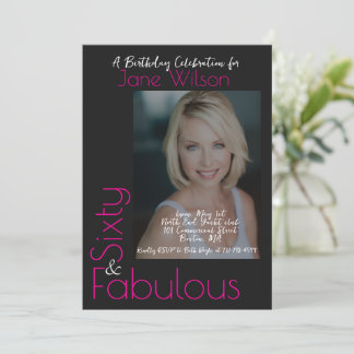 Sechzig & Fabulous Einladung Pink & Schwarz Foto