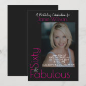 Sechzig & Fabulous Einladung Pink & Schwarz Foto (Vorne/Hinten)