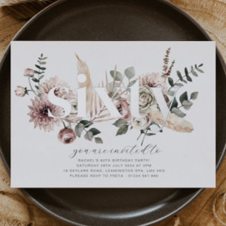 Sechzig Florals - 60. Geburtstag - Silber Folieneinladung