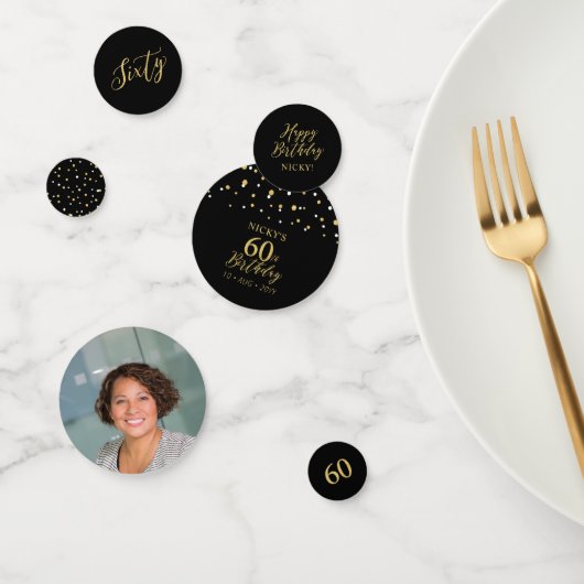 sechzig | Gold & Black Confetti 60. Geburtstagspar Konfetti (Gruppe)