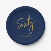 sechzig | Gold & Navy Blue Lettering 60. Geburtsta Pappteller (Vorderseite)