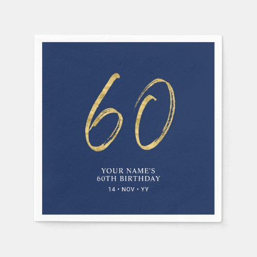 sechzig | Gold & Navy Blue Lettering 60. Geburtsta Serviette (Vorderseite)