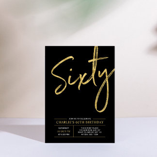 sechzig | Moderne Gold & Black 60. Geburtstagspart Einladung