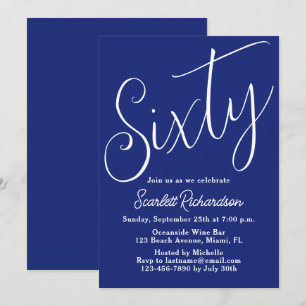 Sechzig moderne Script Navy Blue 60. Geburtstagspa Einladung