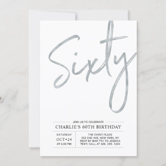 sechzig | Moderne Silver Brush 60. Geburtstagspart Einladung