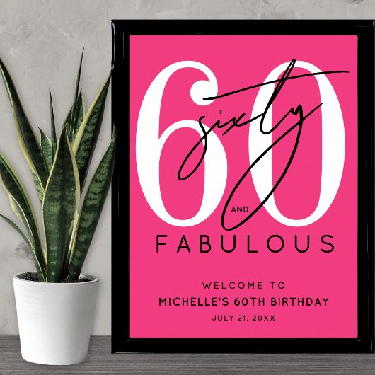 Sechzig Rosa 60. Geburtstag Willkommensschild Poster