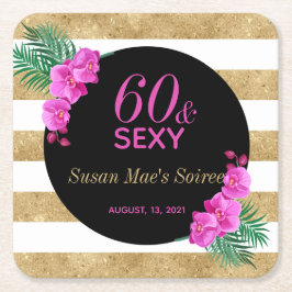 Sechzig & sexy Black Gold 60. Geburtstagsparty Rechteckiger Pappuntersetzer