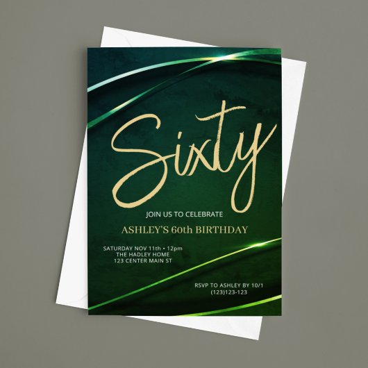 Sechzig Smaragdgrün und Gold 60. Geburtstag Einladung