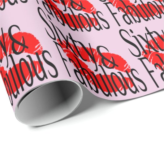Sechzig und fabelhaft mit heißen roten Lippen Geschenkpapier (Rolleneckpunkt)