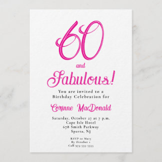 Sechzig und fantastisch Skript Pink 60. Geburtstag Einladung
