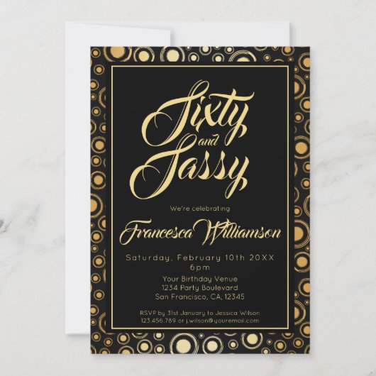 Sechzig und schlichtes elegantes Black Gold Geburt Einladung (Vorderseite)