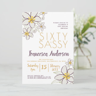 Sechzig und szig Moderne Lila Gold Jasmine Floral Einladung