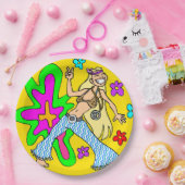 Sechziger-Blumen-Kind und Friedenszeichen-helle Pappteller (Party)