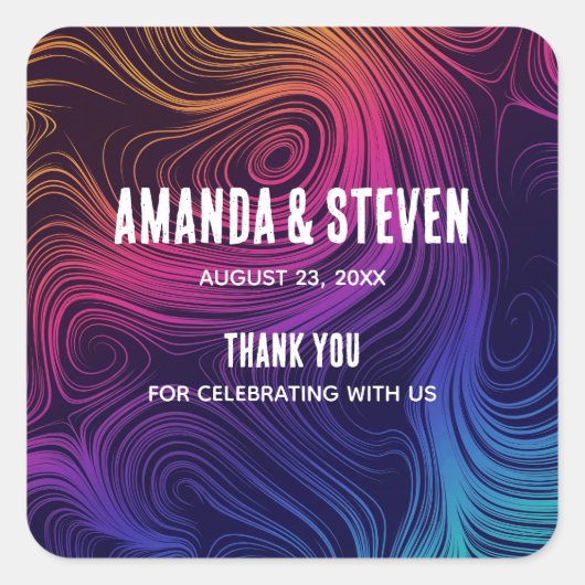 Sechziger Lebenszyklen & Wirbel Coole Musterhochze Quadratischer Aufkleber (Vorderseite)