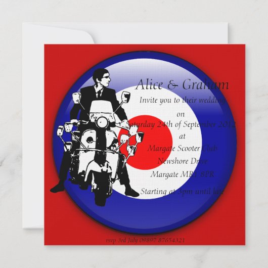 Sechziger-Mod auf Einladungen des Ziels 3d (Rückseite)