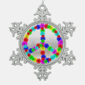 Sechzigerjahre FriedensBlumen-Symbol Schneeflocken Zinn-Ornament (Vorderseite)