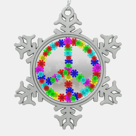 Sechzigerjahre FriedensBlumen-Symbol Schneeflocken Zinn-Ornament (Vorderseite)