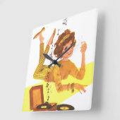 Sechzigerjahre Musik-Mädchen Quadratische Wanduhr (Winkel)