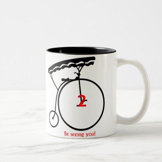 Sechzigerjahre sieht der Gefangene Nr. 2" Sie!" Zweifarbige Tasse (Rechts)